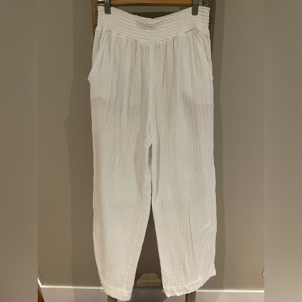 Faherty organic cotton White Smocked Waist Wide-Leg Pants medium